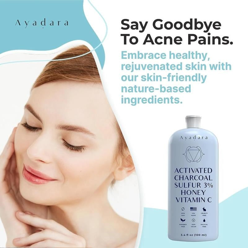 Acne Face Wash with Charcoal & Sulfur, Cystic & Hormonal Acne Cleanser, 8 Fl Oz,