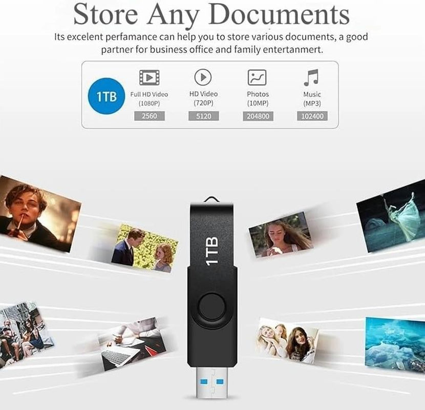 1TB USB Flash Drive 1000GB 1Pack Rotatable Memory Stick External Storage Drive F