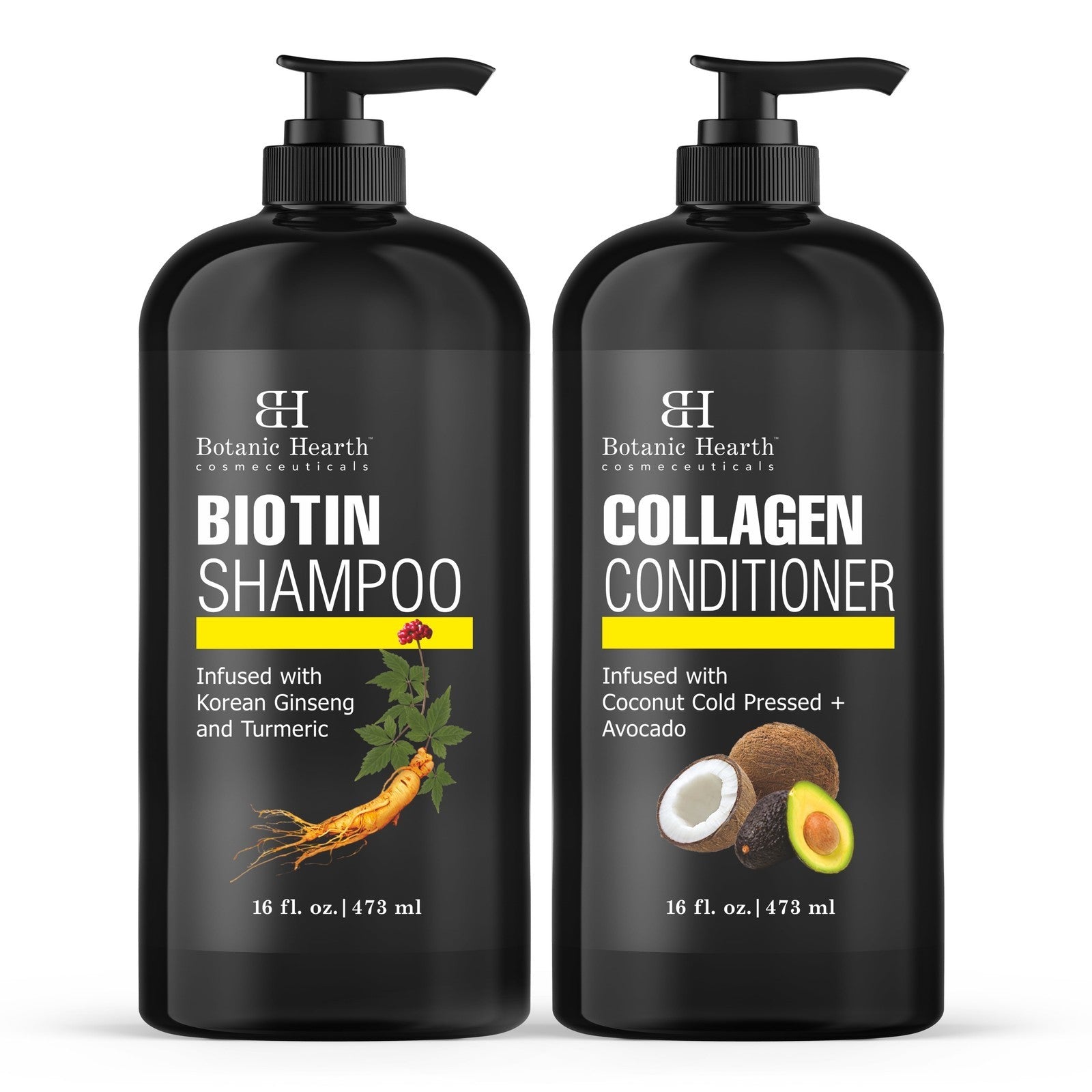 Biotin Shampoo & Collagen Conditioner Set – Infused with Korean Ginseng, Turmeri