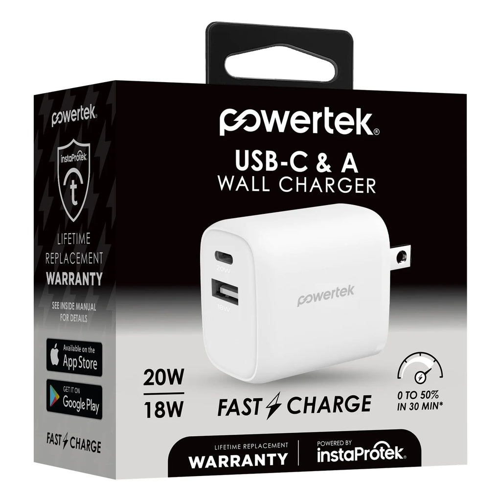 Liquipel Powertek Neon 20W Combo Wall Charger - White
