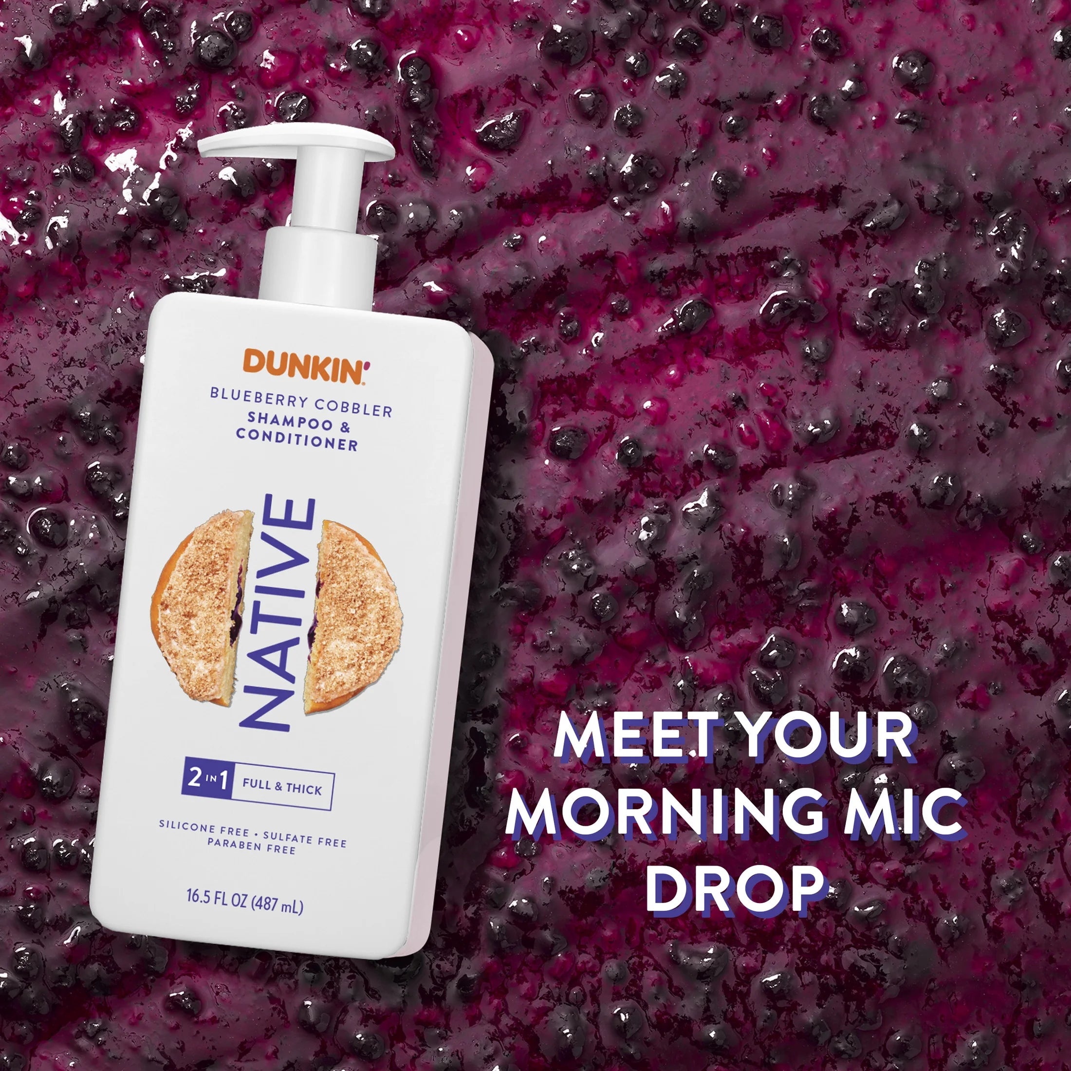 Native 2In1 Shampoo and Conditioner, Dunkin' Blueberry Cobbler, Sulfate Free, 16.5 Fl Oz