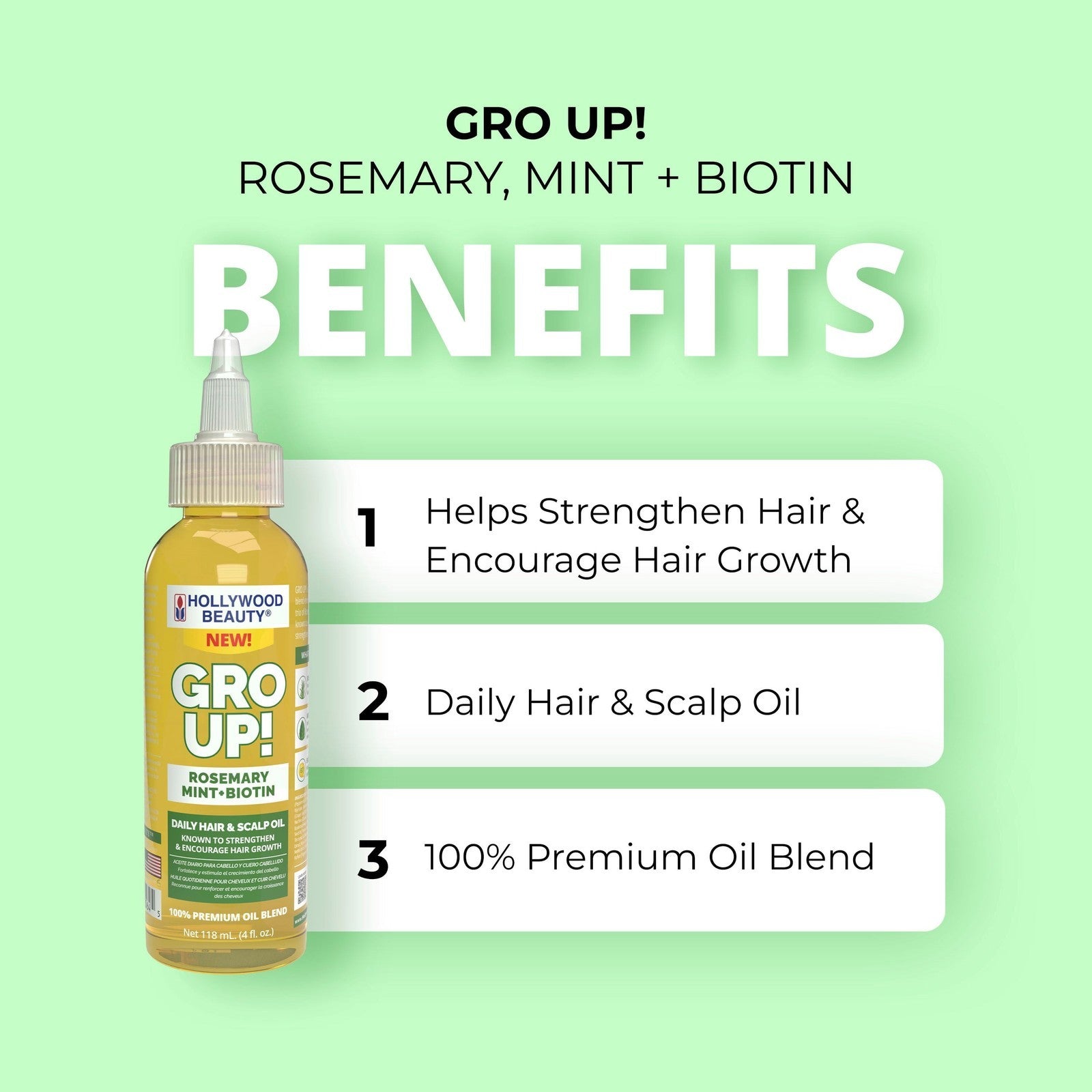 Gro up Rosemary, Mint and Biotin Daily Hair & Scalp Oil, 4 Fl Oz, All Hair Types
