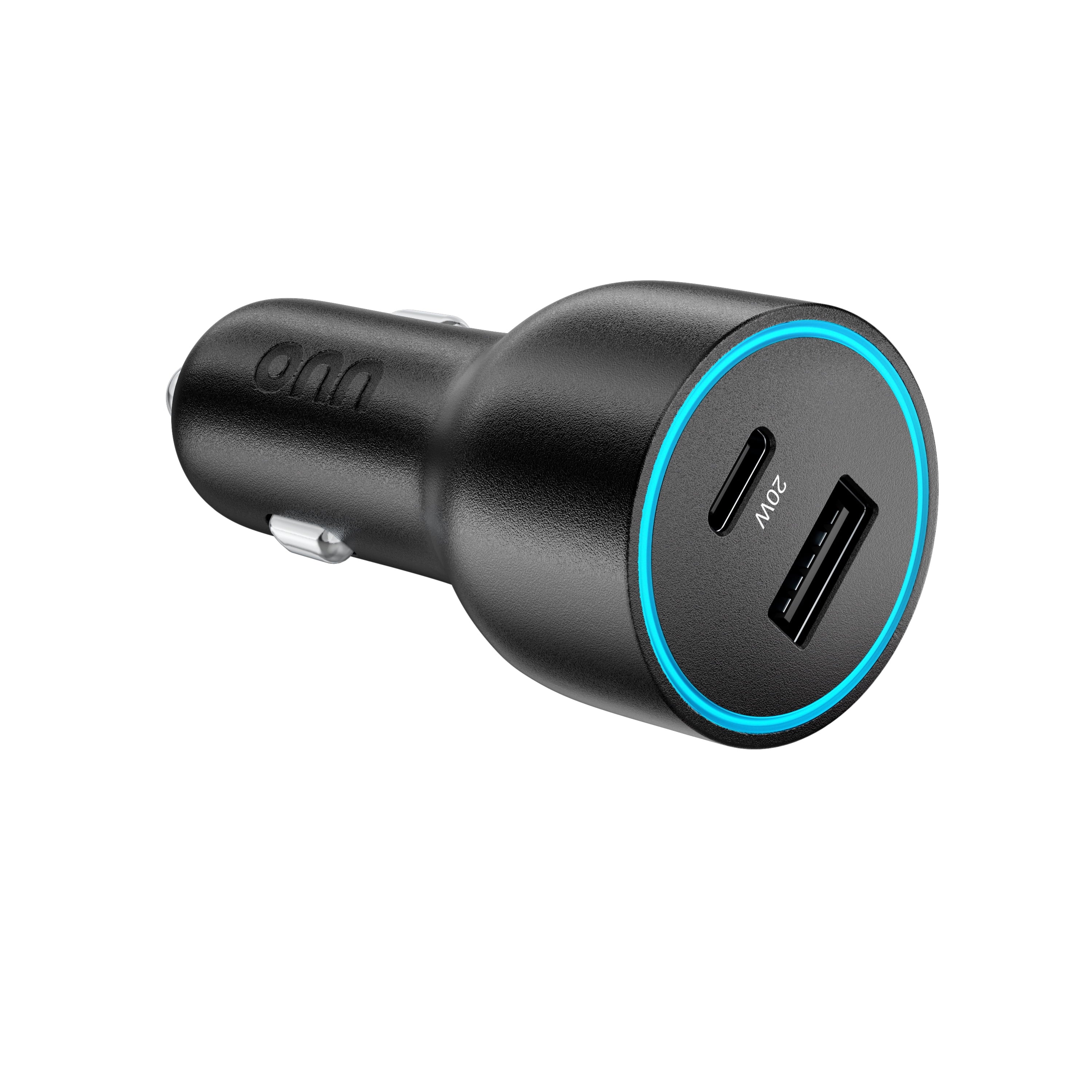 Onn 32W Dual USB-C and USB-A Port Car Charger with 3Ft C-C Cable ,USB-IF Certified, Black - Compatible with Iphone 17/16/15 Series, Samsung Galaxy, Note, Pixel Devices Ipad Pro, & More
