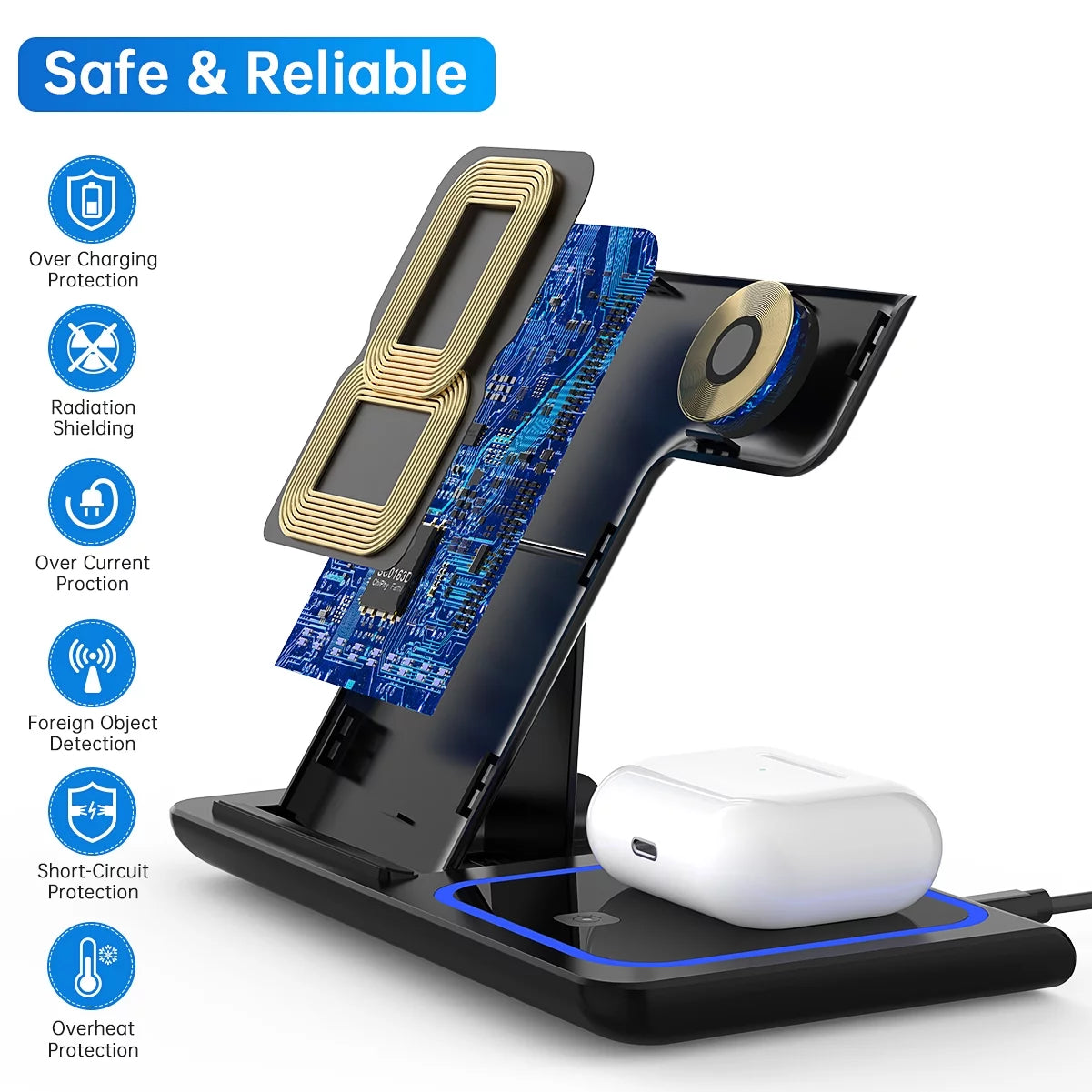 Wireless Charger, 3 in 1 Wireless Charging Station, Fast Charging Dock for Iphone 15/14/13/12/11/Pro/Xs/Sr/X/Se/Galaxy, 15W Wireless Charger Stand for Apple Watch Series 8/7/6/5/4/3/2/Airpods