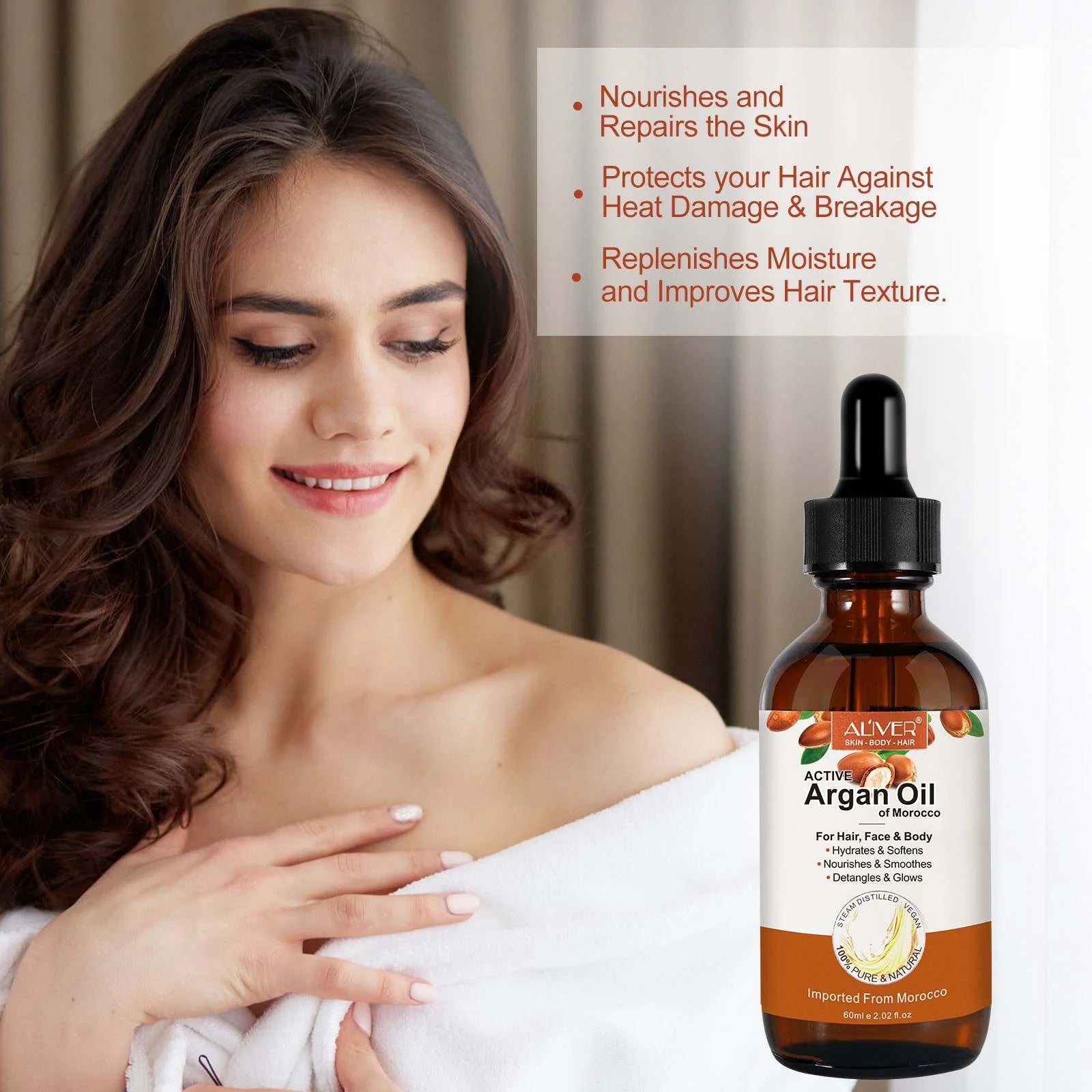 Argan Oil for Hair, Face & Skin from Morocco, Deep Hydration, Nourishes & Smoothes, 100% Pure & Natural, Cold Pressed, Cruelty Free, 2.02 Fl Oz