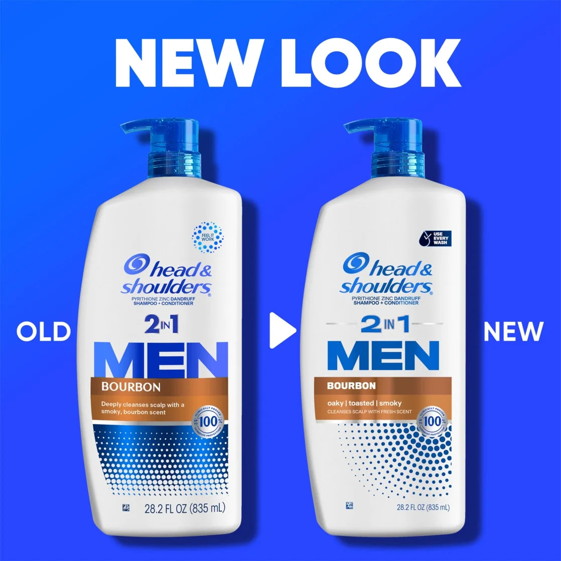 Head and Shoulders Mens 2 in 1 Dandruff Shampoo and Conditioner, Anti-Dandruff Treatment, Bourbon for Daily Use, Paraben Free, 28.2 Oz