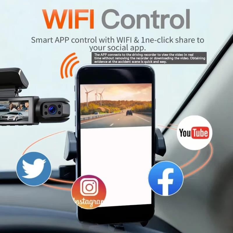1080P WIFI Dual Camera Dash Cam for Cars,Front and Inside,Car Camera with IR Nig