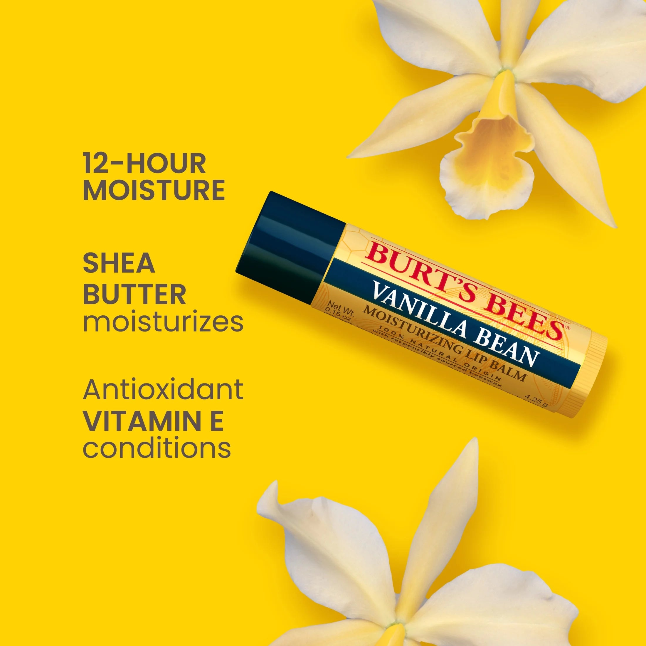 Burts Bees Vanilla Bean Lip Balm, 4-Pack, 0.15 Oz.