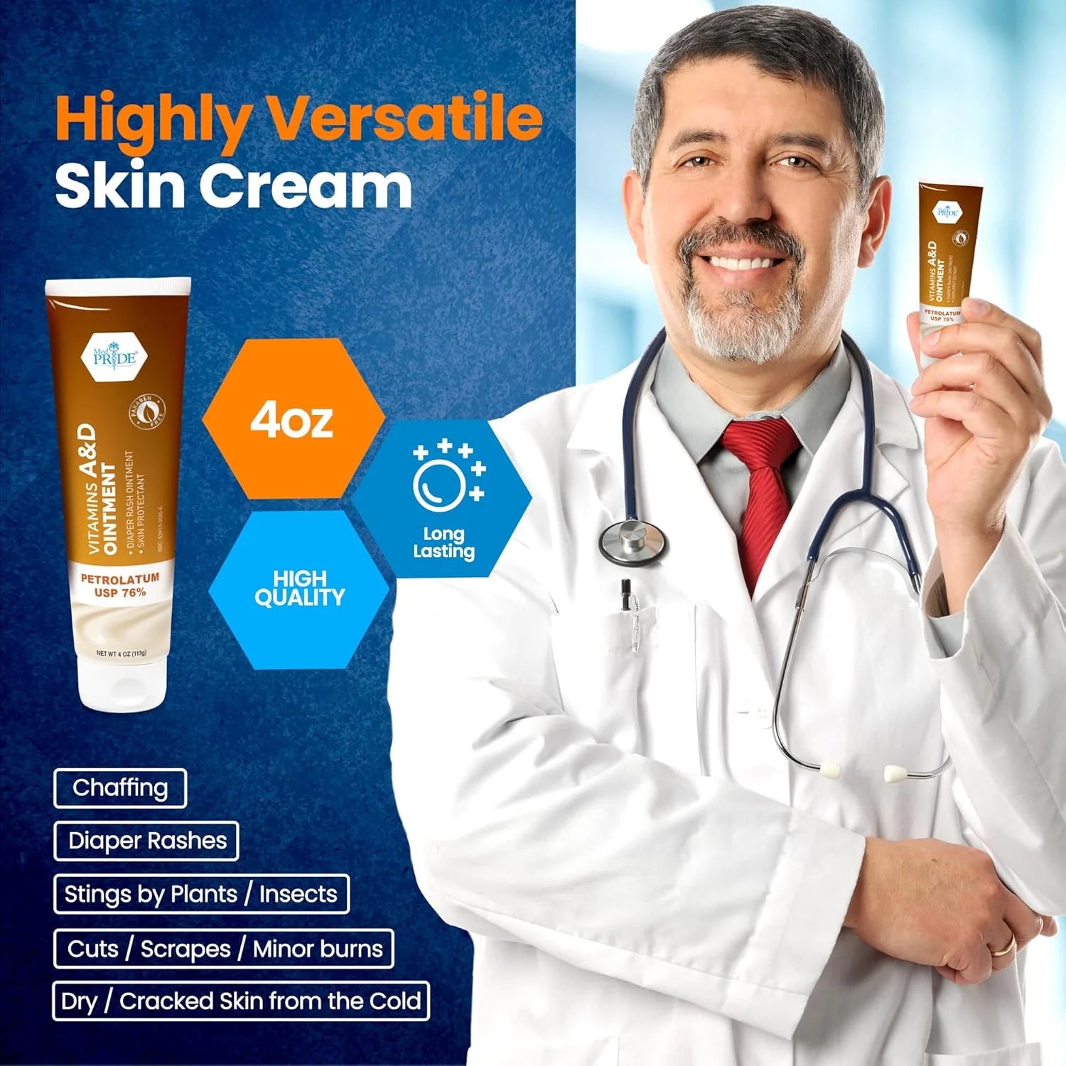 Med Pride A&D Ointment for Adults and Babies, 4 Oz Healing Ointment Diaper Rash Cream Skin Protectant