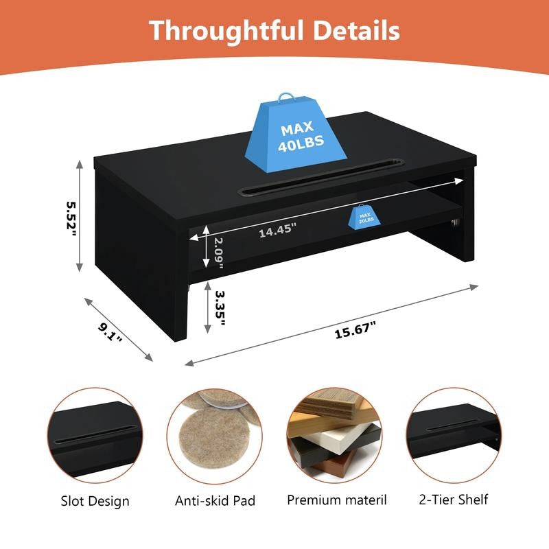 2-Tier Wooden Desktop Riser with Pad Holder,Monitor Stand Riser with Storage Org