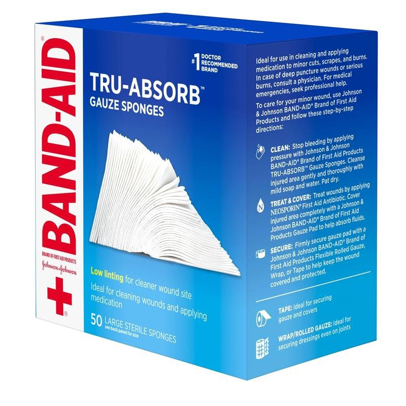 Band Aid Brand First Aid Tru-Absorb Gauze Sponges, 4 in X 4 In, 50 Ct