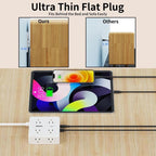 6Ft Flat Plug Power Strip - 8 Outlets and 4 USB Ports (1 USB C), Extension Cord