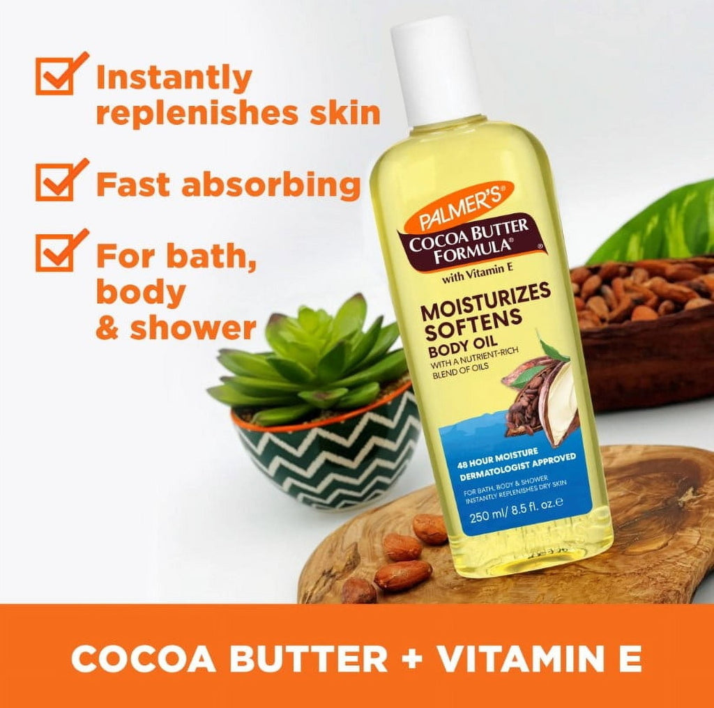 Cocoa Butter Formula Body Oil with Vitamin E: Instant Hydration and Radiant Glow