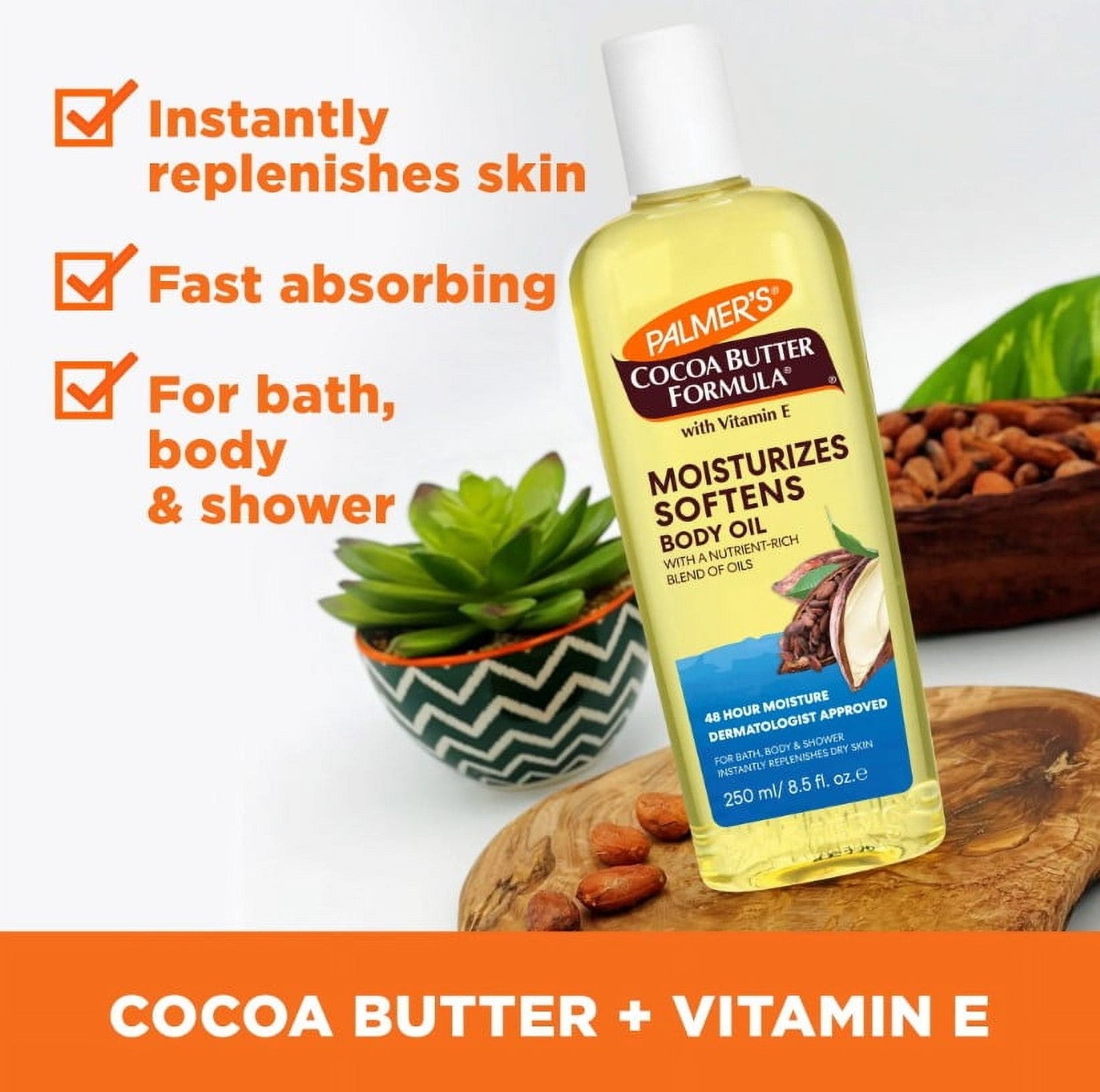 Cocoa Butter Formula Body Oil with Vitamin E: Instant Hydration and Radiant Glow