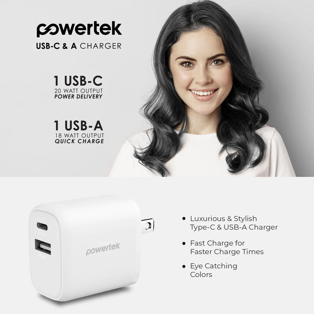 Liquipel Powertek Neon 20W Combo Wall Charger - White