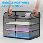 4-Tier Desk Organizer Tray, ,Paper Organizer for Desk,Mesh Desktop File Organizers with Handle