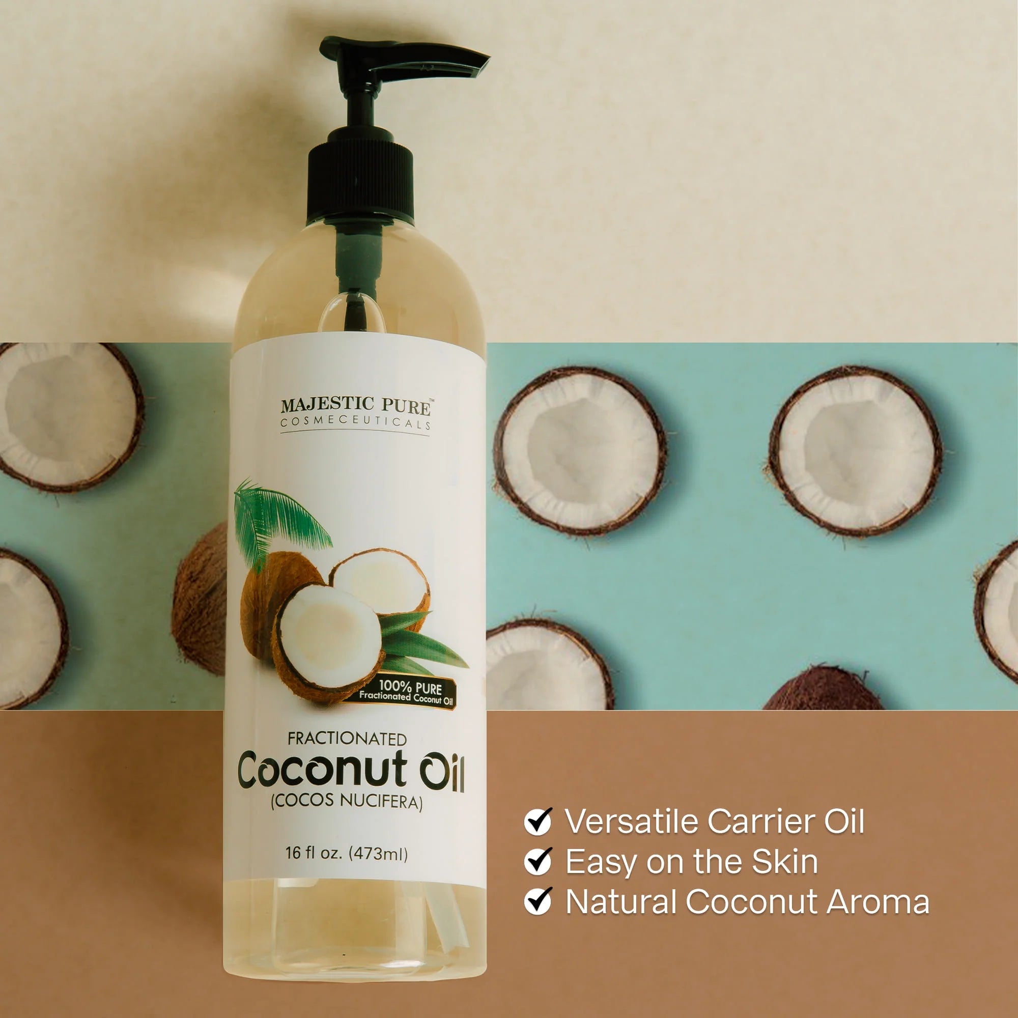 Majestic Pure Fractionated Coconut Oil - Relaxing Massage Oil, Liquid Carrier Oil for Diluting Essential Oils - Skin, Lip, Body & Hair Oil Moisturizer & Softener - 16 Fl Oz