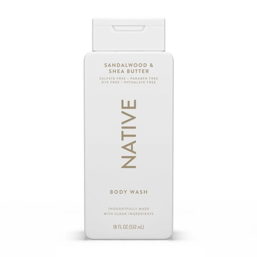 Native Body Wash, Sulfate Free, Sandalwood & Shea Butter, for Women and Men, 18 Oz