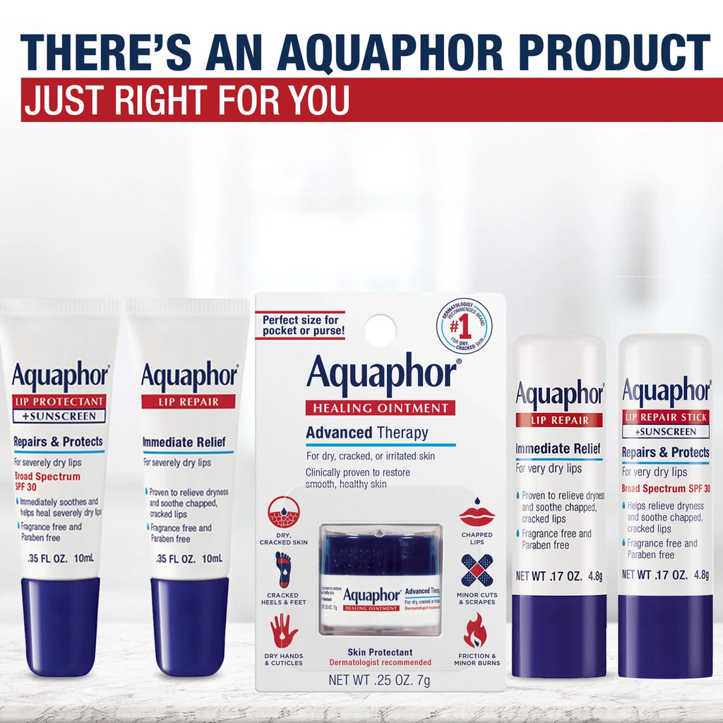 Aquaphor Lip Repair Stick for Dry Chapped Lips, Lip Balm with Shea Butter, 0.17 Oz, 2 Pack