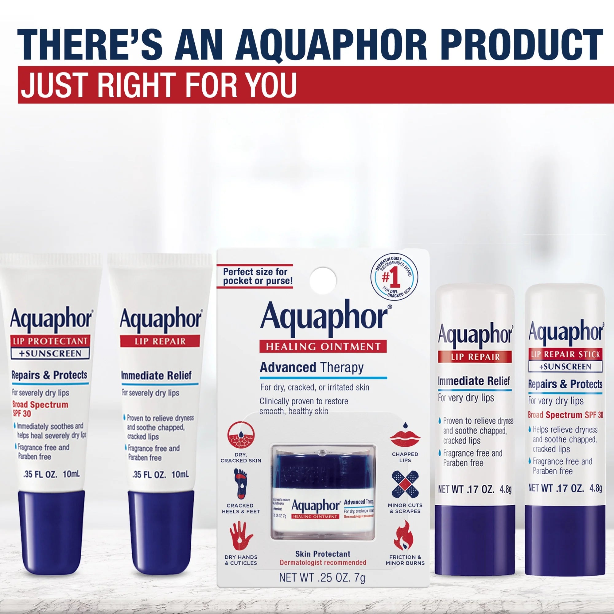 Aquaphor Lip Repair Stick for Dry Chapped Lips, Lip Balm with Shea Butter, 0.17 Oz, 2 Pack