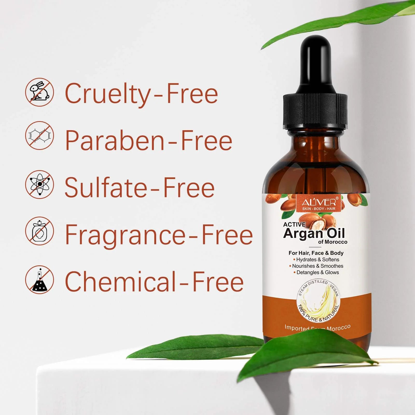Argan Oil for Hair, Face & Skin from Morocco, Deep Hydration, Nourishes & Smoothes, 100% Pure & Natural, Cold Pressed, Cruelty Free, 2.02 Fl Oz