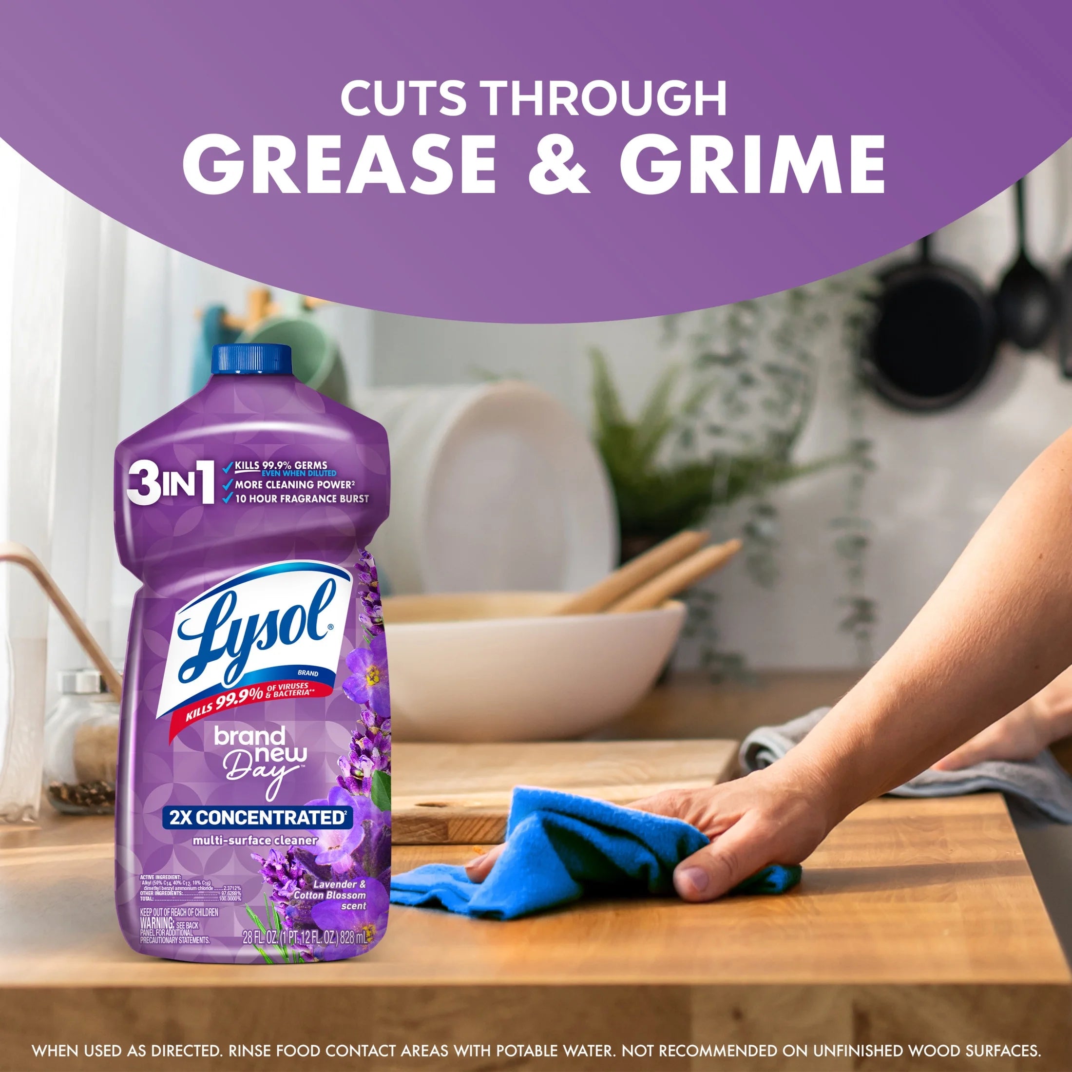 Lysol® Multi-Surface Cleaner, 2X Concentrated, Pourable Brand New Day, Lavender & Cotton Blossom Scent, 28 Oz