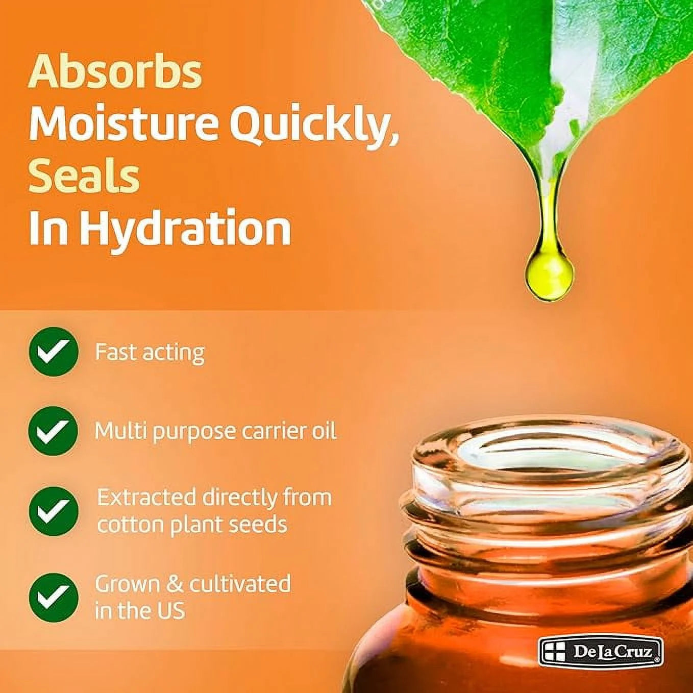 De La Cruz Cottonseed Oil, Moisturizer for Skin, 2 Fl OZ