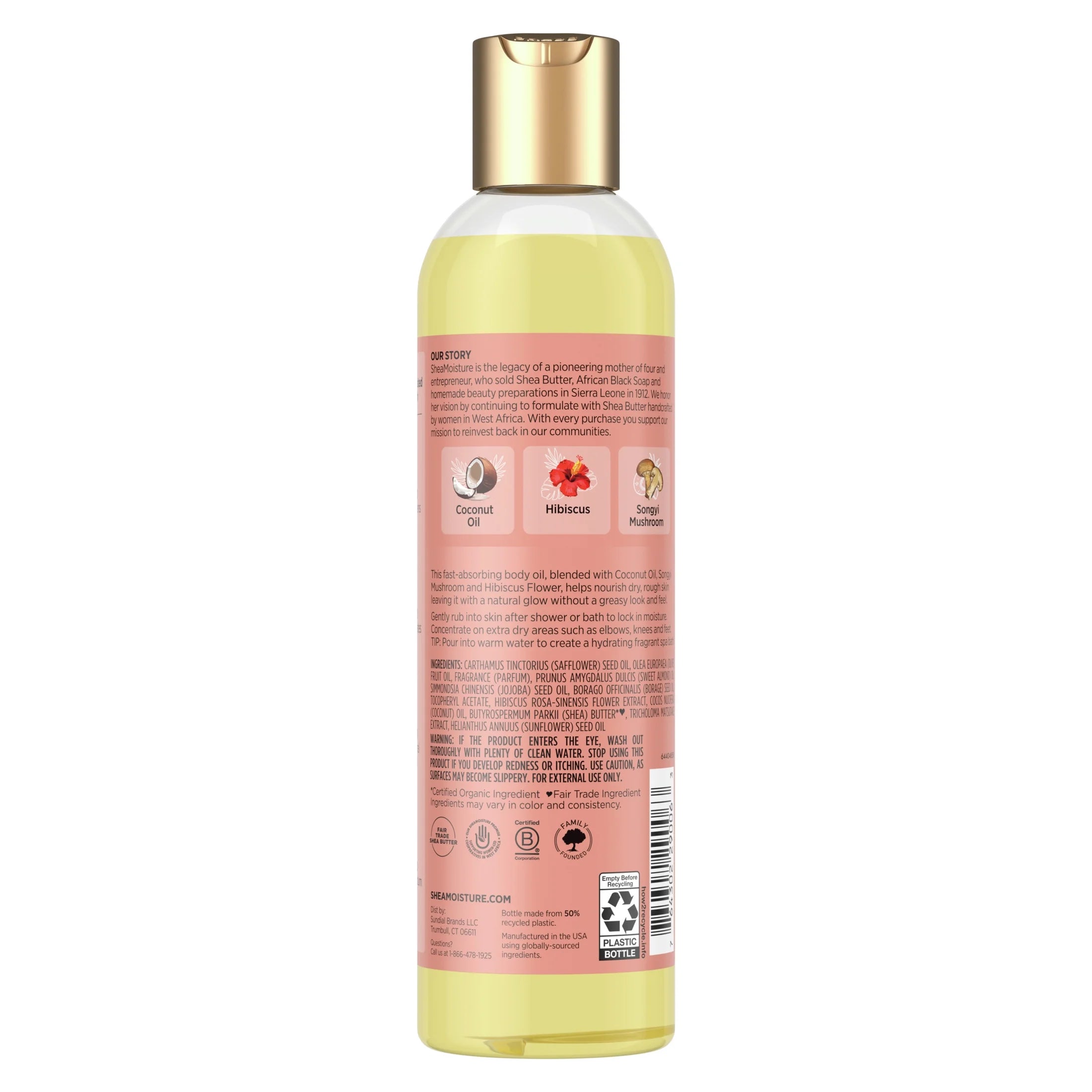 Sheamoisture Bath, Body & Massage Oil Coconut & Hibiscus for Dry Skin, 8 Oz