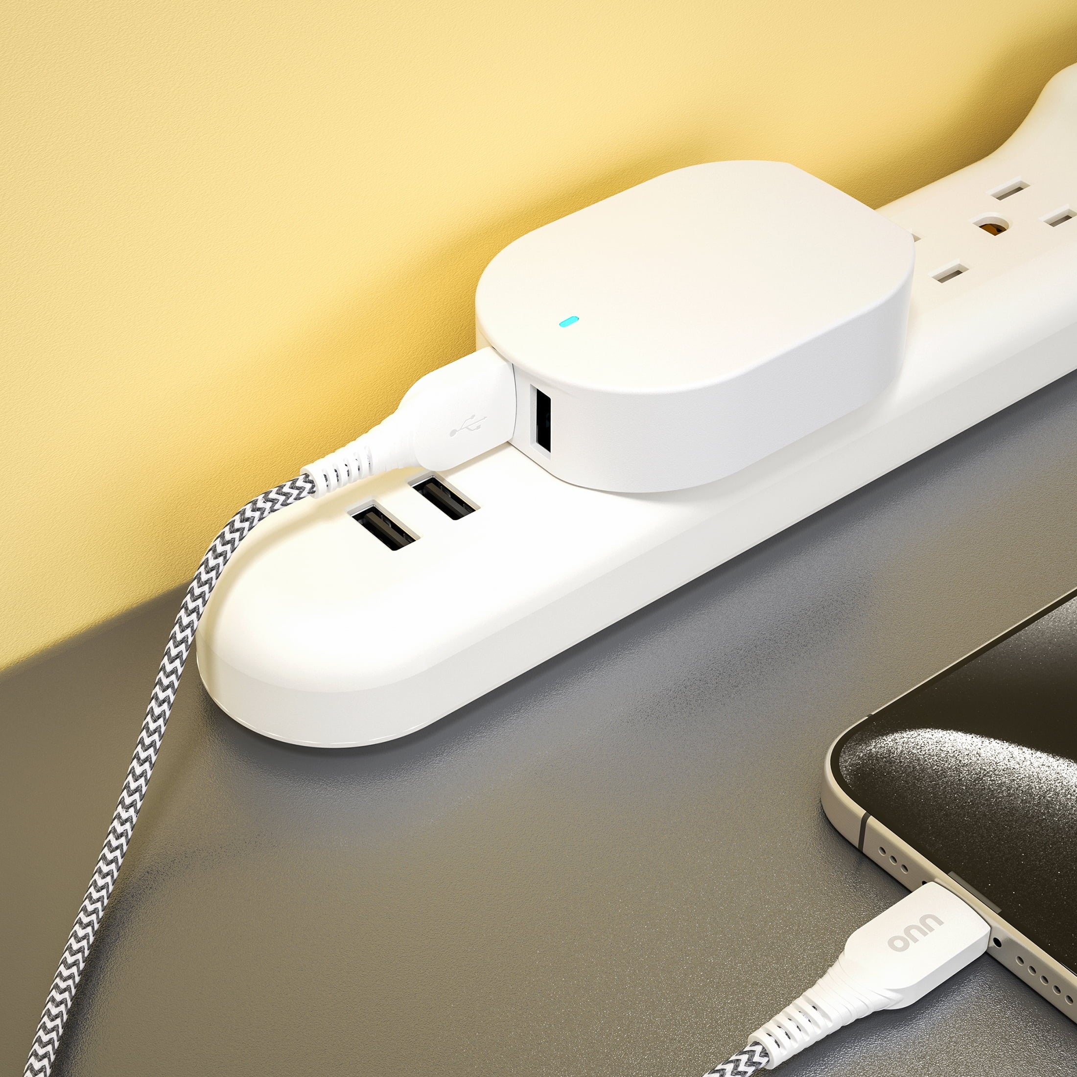 Onn 24W Dual USB-A Port Wall Charger with 3Ft USB-C to USB Cable, Foldable Plug, White - Compatible with Iphone 17/16/15 Series, Samsung Galaxy, Google Pixel, and More