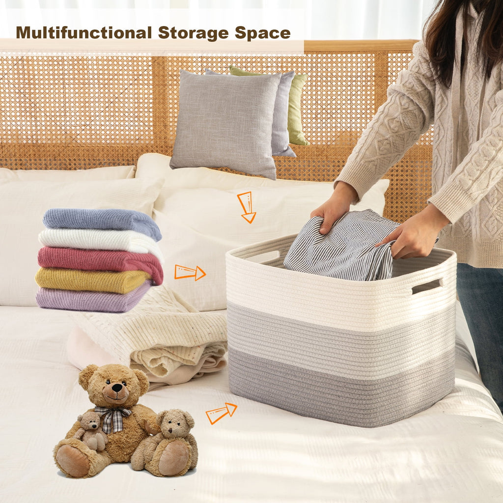 42L Cotton Rope Storage Basket with Handles，Rectan