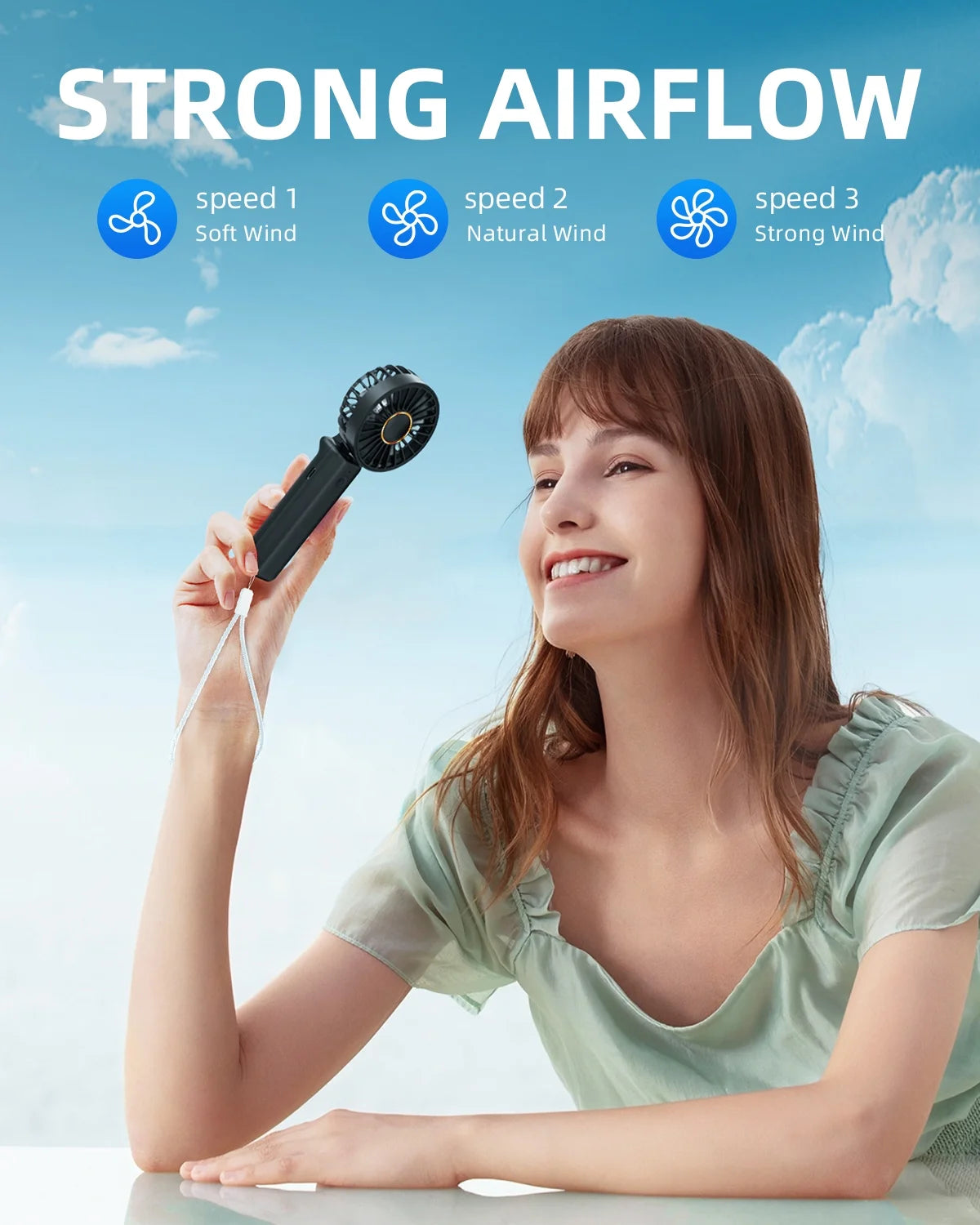 Frsara Portable Handheld Fan , Mini Desk Fan Foldable 2000Mah, 180° Ratotion , 3