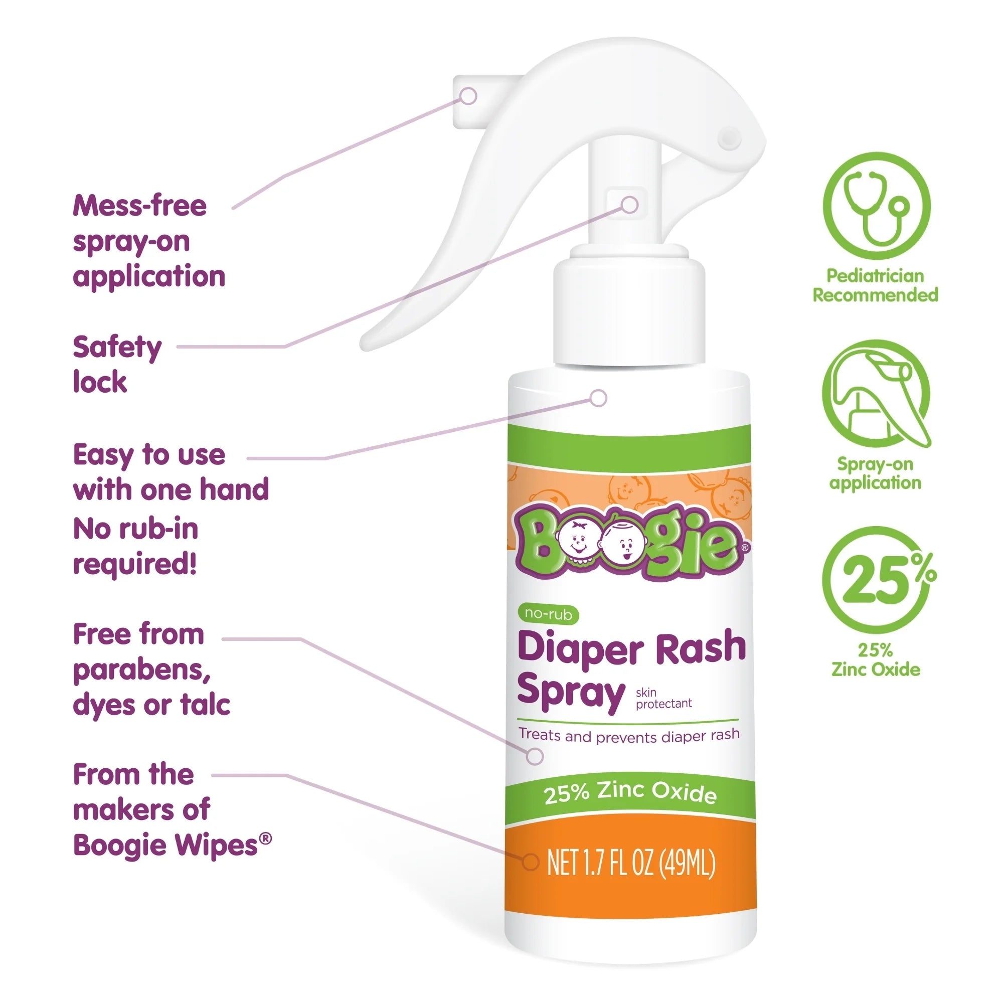 Boogie No-Rub Liquid Diaper Rash Spray with Zinc Oxide, 1.7 Fl Oz