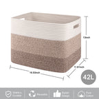 42L Cotton Rope Storage Basket with Handles，Rectan
