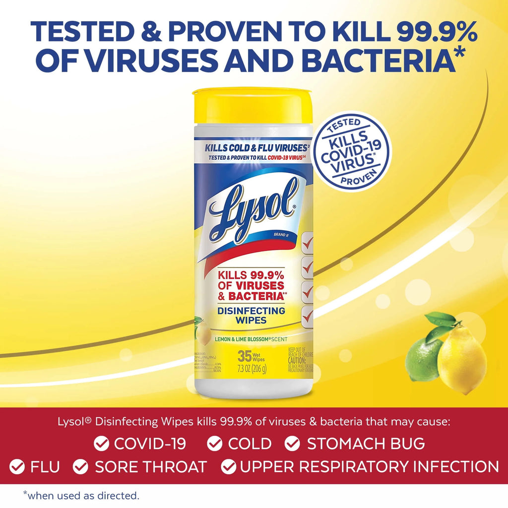 Lysol® Disinfectant Wipes, Multi-Surface Antibacterial Cleaning Wipes, for Disinfecting and Cleaning, Lemon and Lime Blossom, 35 Count