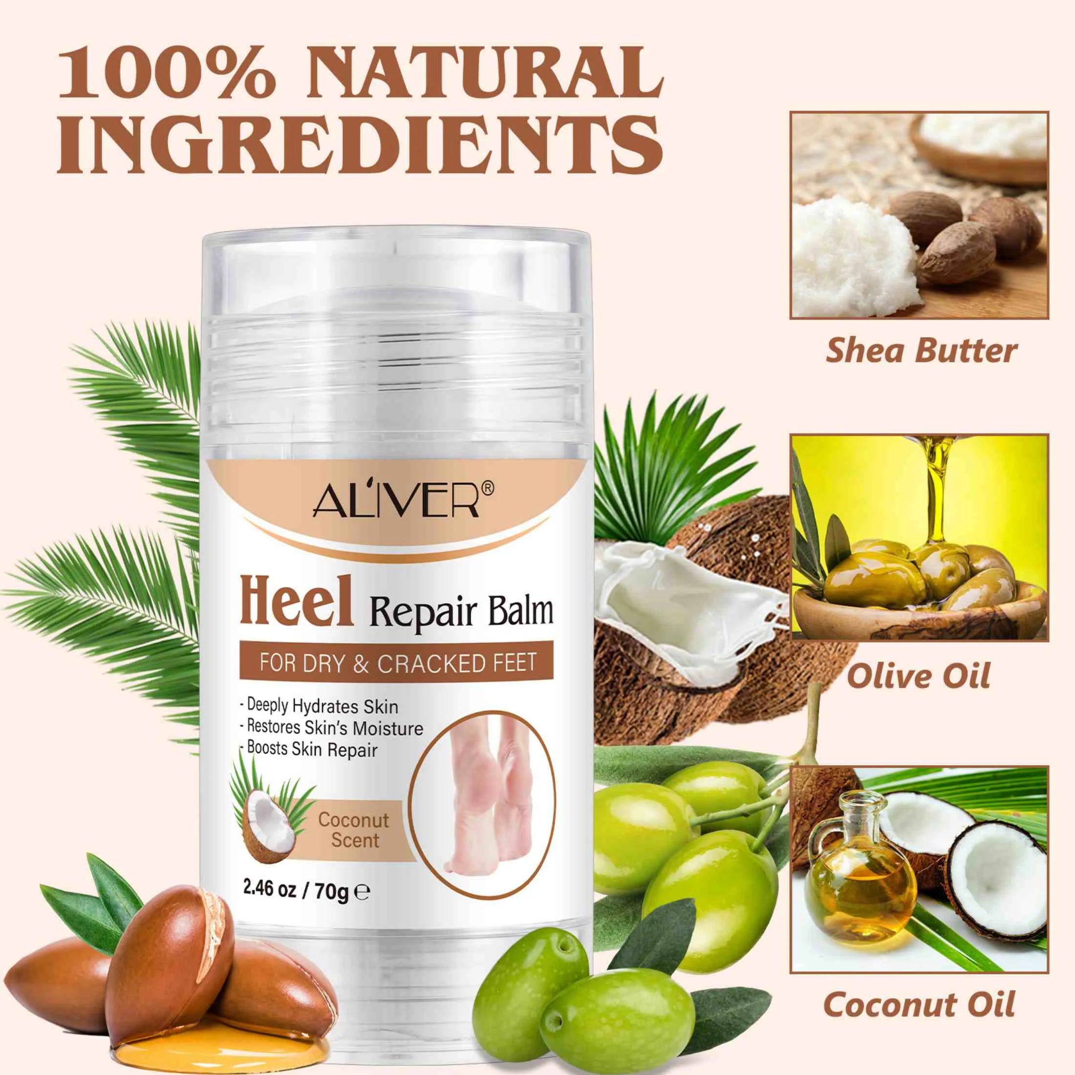 Aliver Cracked Heel Repair Balm, Balm for Rough Heels, for Dry Skin & Cracked Feet Hydration,(Coconut)2.46Oz