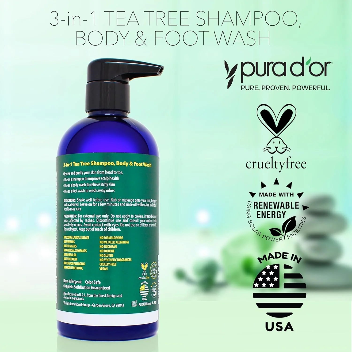 3-In-1 Tea Tree Shampoo, Body & Foot Wash, Shampoo - Total Body Care, 16 Fl Oz