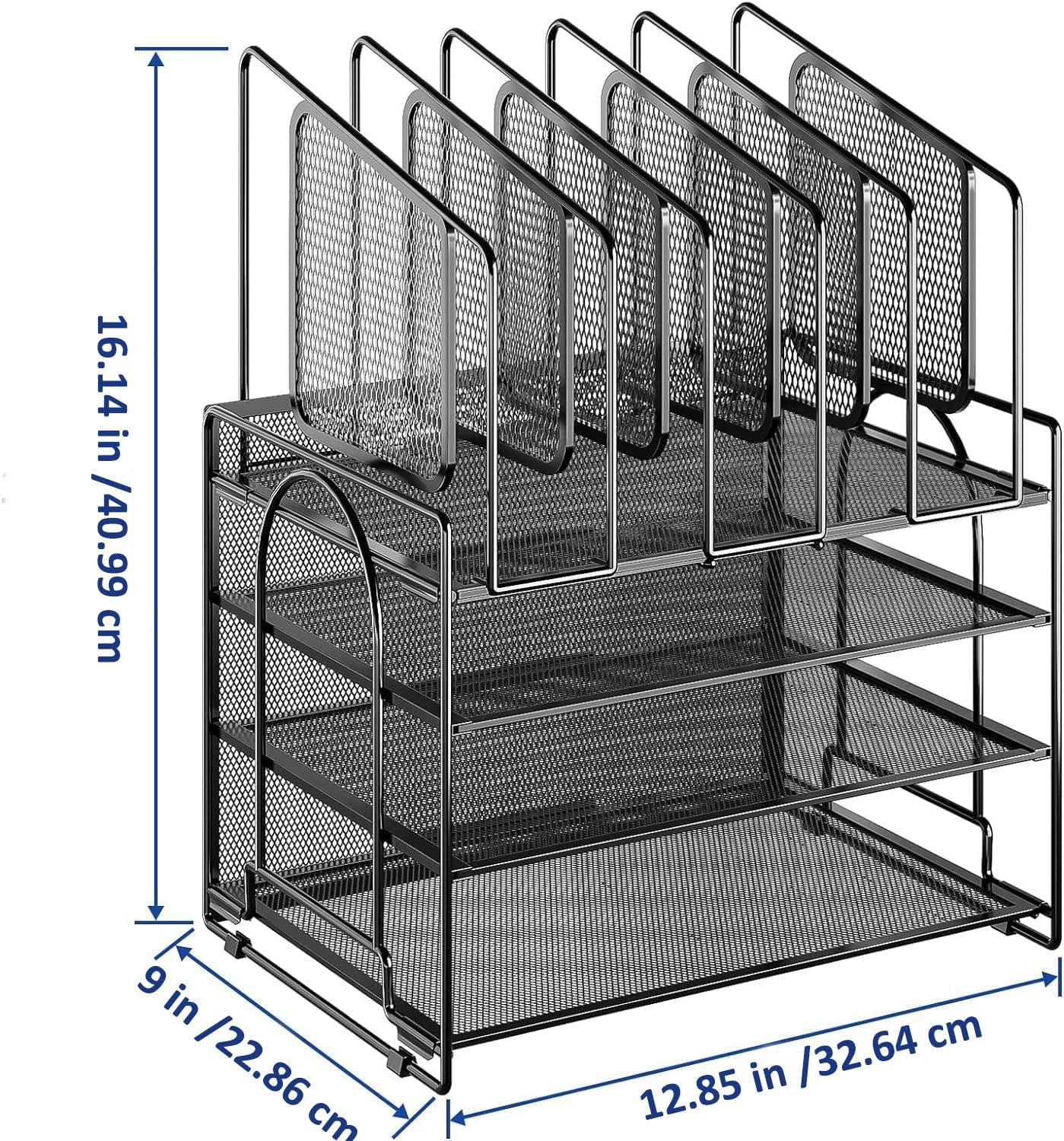 4-Tier Mesh Desk File Organizer,5 Vertical File Holder and Handle for Home Office (New Vertical Holder-Black)