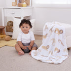 Parent'S Choice Safari Print Plush Baby Blanket, 30" X 36", White, Tan, Infant Unisex