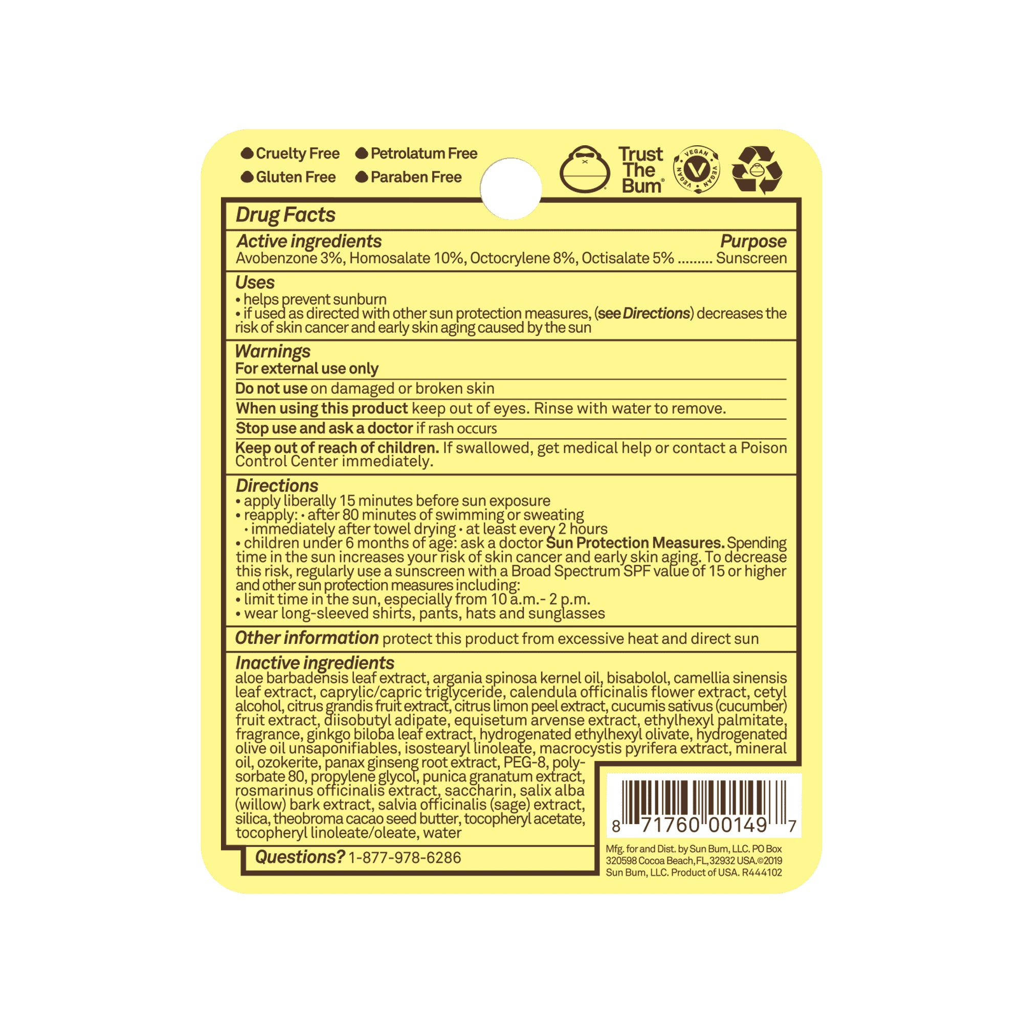 Sun Bum Sunscreen Lip Balm, Coconut, SPF 30, 0.15 Oz