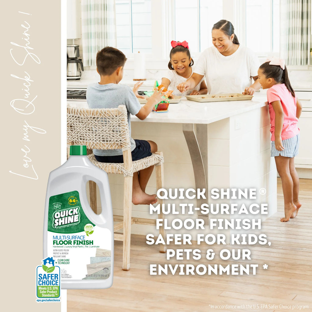 Quick Shine Multi-Surface Floor Finish, Pfas-Free Formula, All Purpose Household Floor Polish, 64 Oz