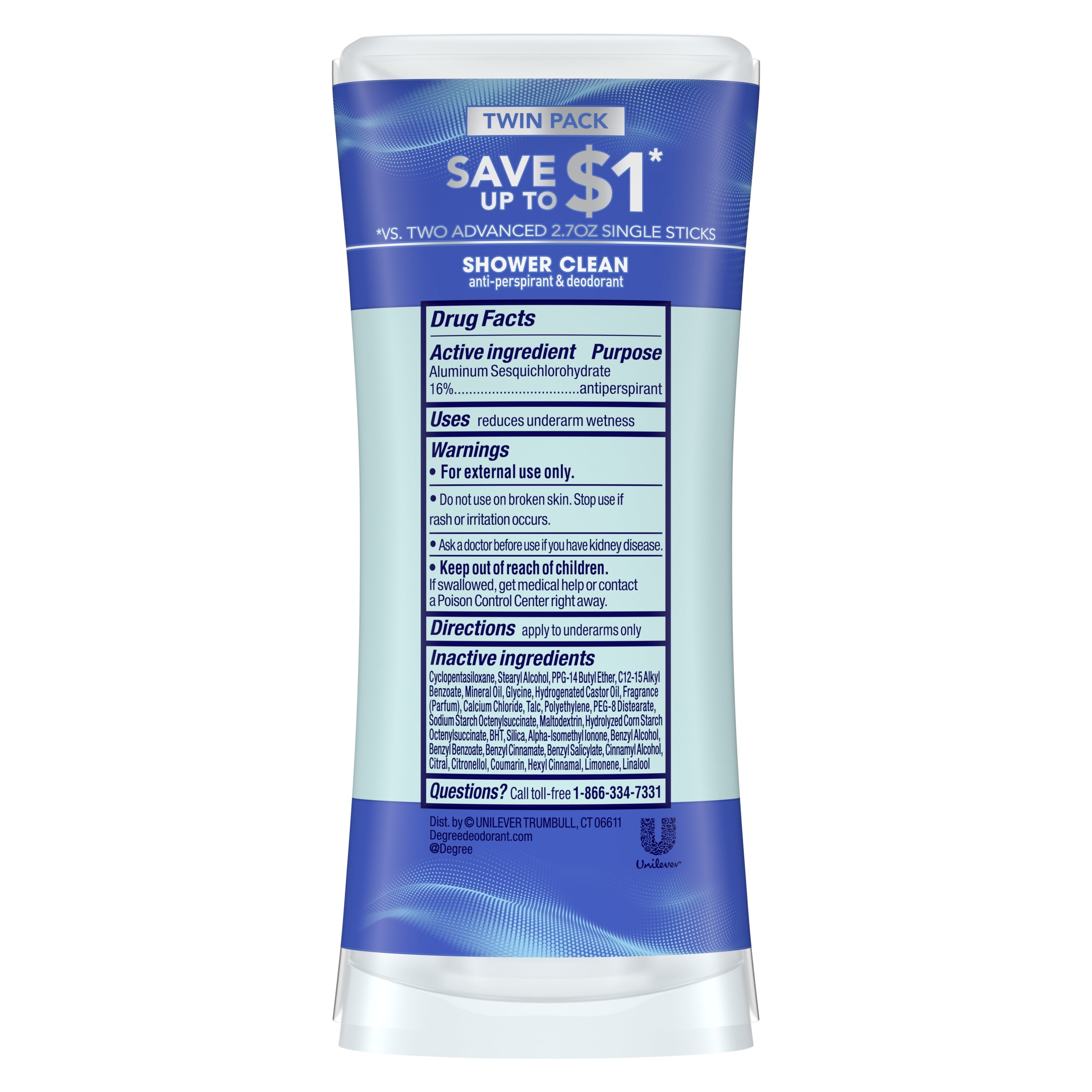 Advanced Women'S Antiperspirant Deodorant Stick Twin Pack Shower Clean, 2.6 Oz