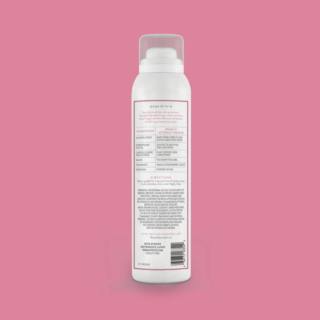 Native Vanilla & Raspberry Whole Body Deodorant Spray 3.5Oz