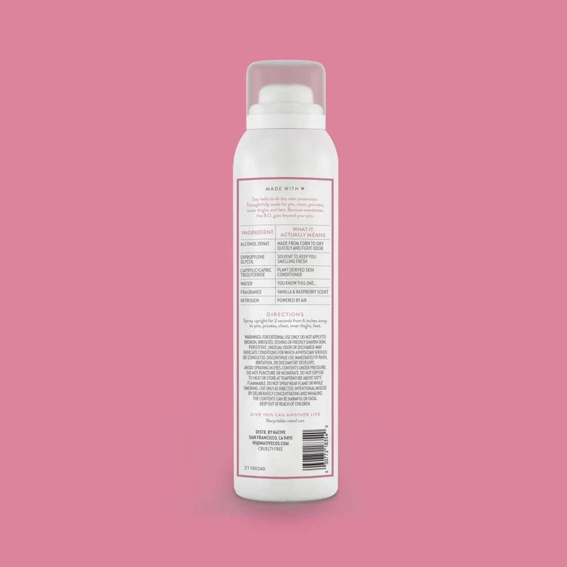 Native Vanilla & Raspberry Whole Body Deodorant Spray 3.5Oz
