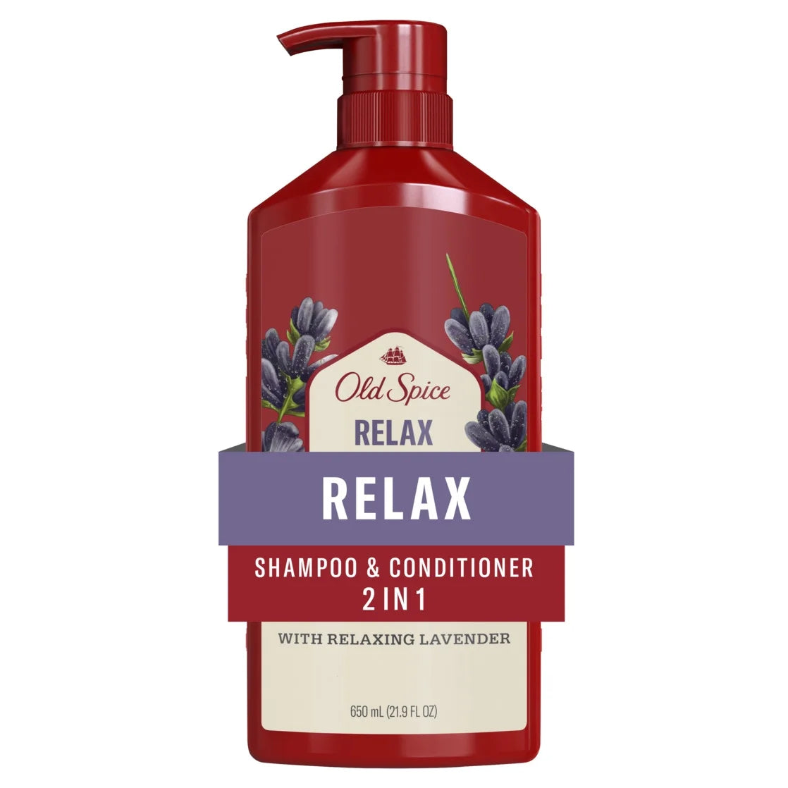 Old Spice Relax 2 in 1 Shampoo Conditioner, All Hair Types, Lavender, 21.9 Fl Oz