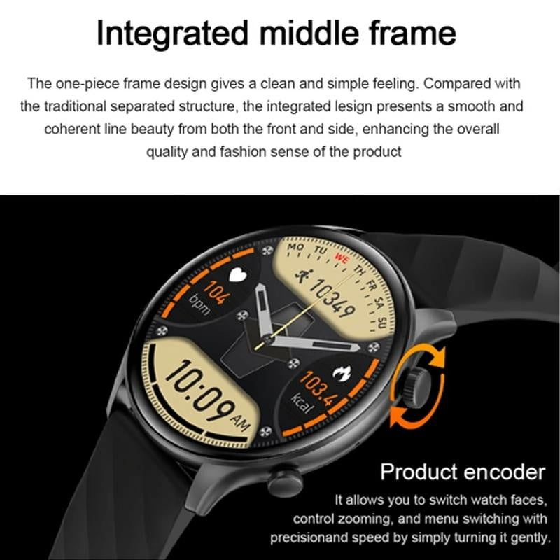 Bluetooth 1.39 Inch Black Case with Black Silicone Band