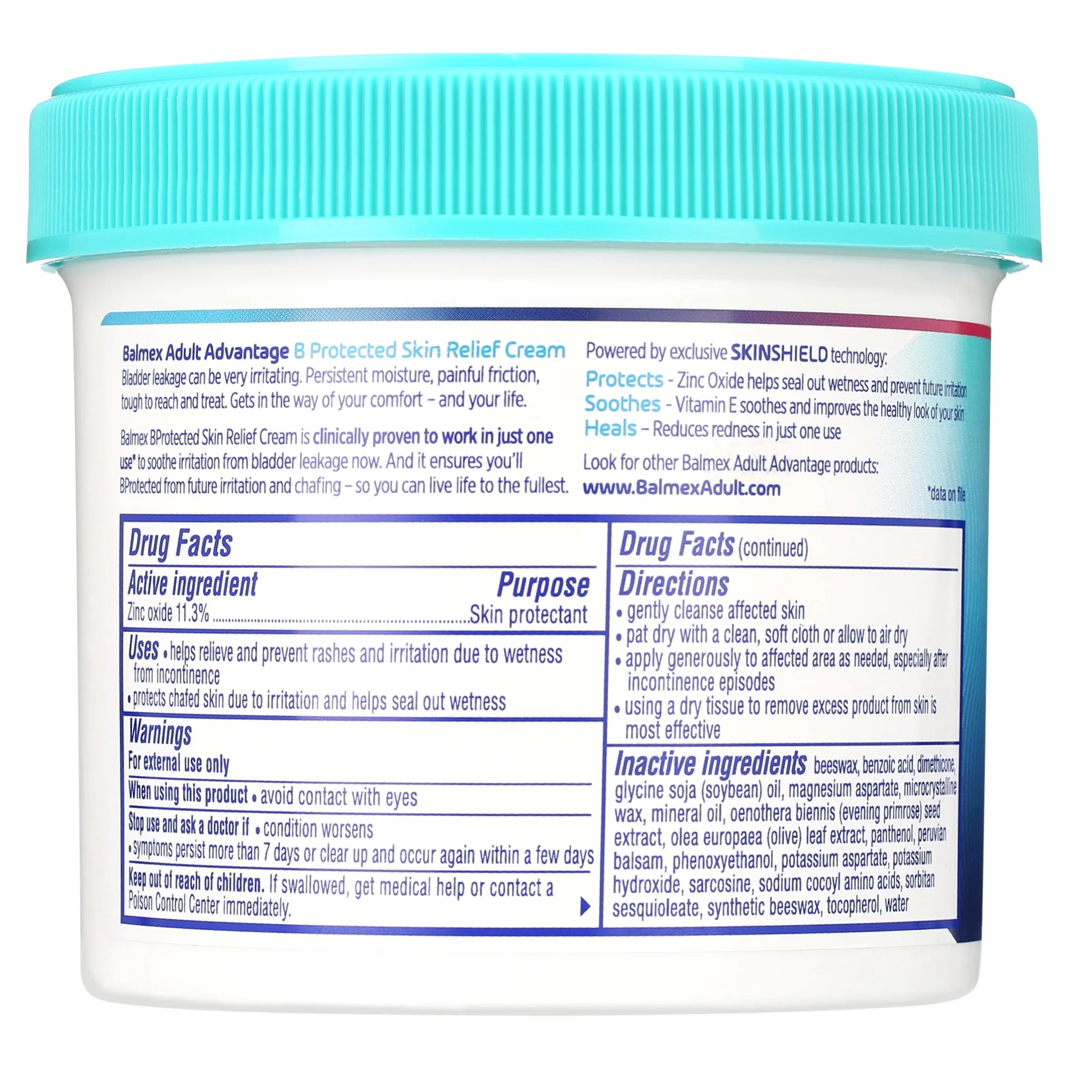 Balmex Adult Advantage B-Protected Skin Relief Cream, with Skinshield Technology to Protect, Soothe and Heal Sensitive Skin, 12Oz