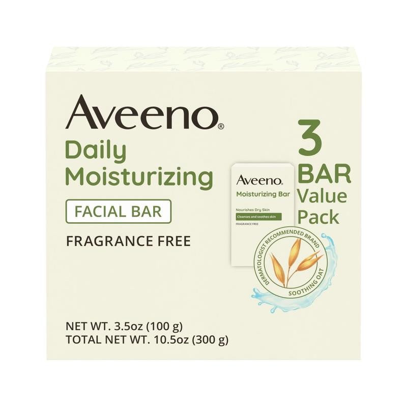 Daily Moisturizing Facial Cleanser Bar, Face Wash for Dry Skin, 3.5 Oz, 3 Pack