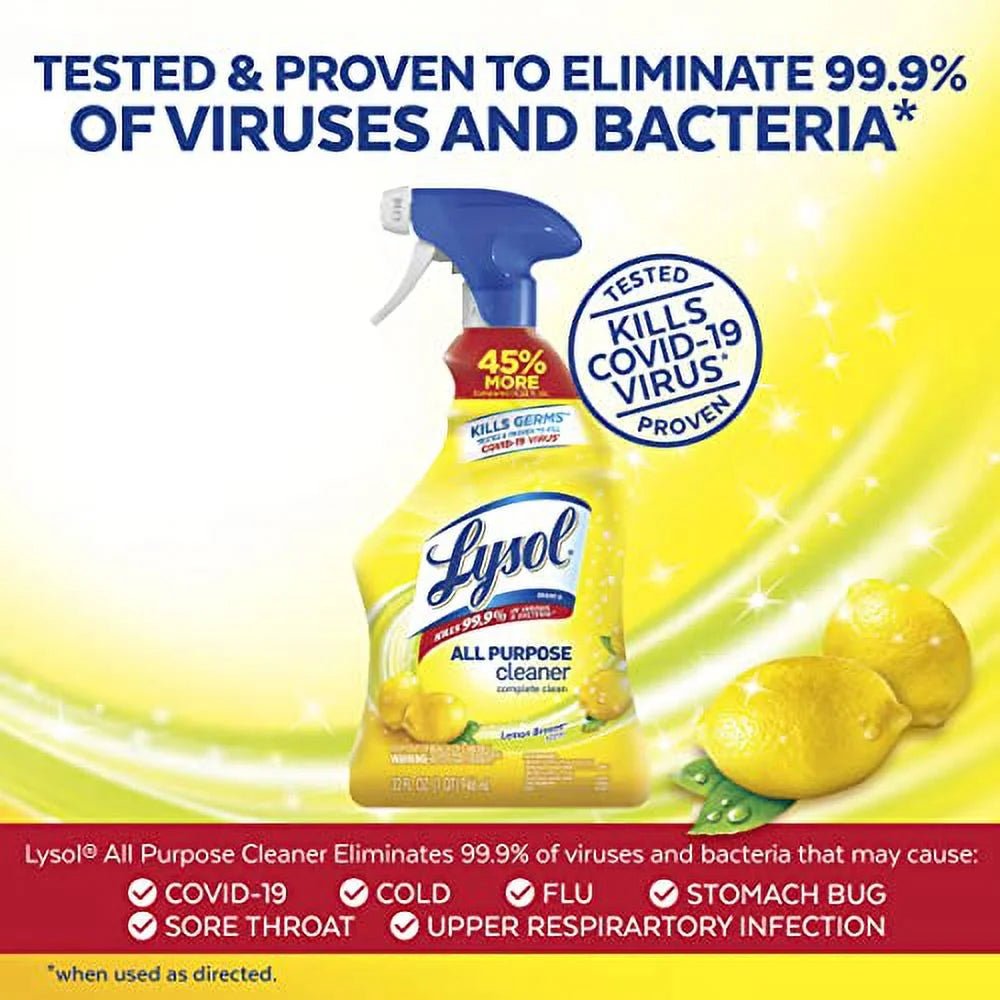 Lysol All-Purpose Cleaner, Sanitizing and Disinfecting Spray, to Clean and Deodorize, Lemon Breeze Scent, 32Oz
