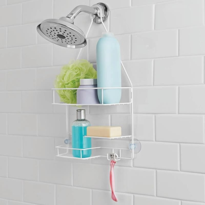 Basic Hanging Shower Caddy with 2 Shelves and Soap Tray, White