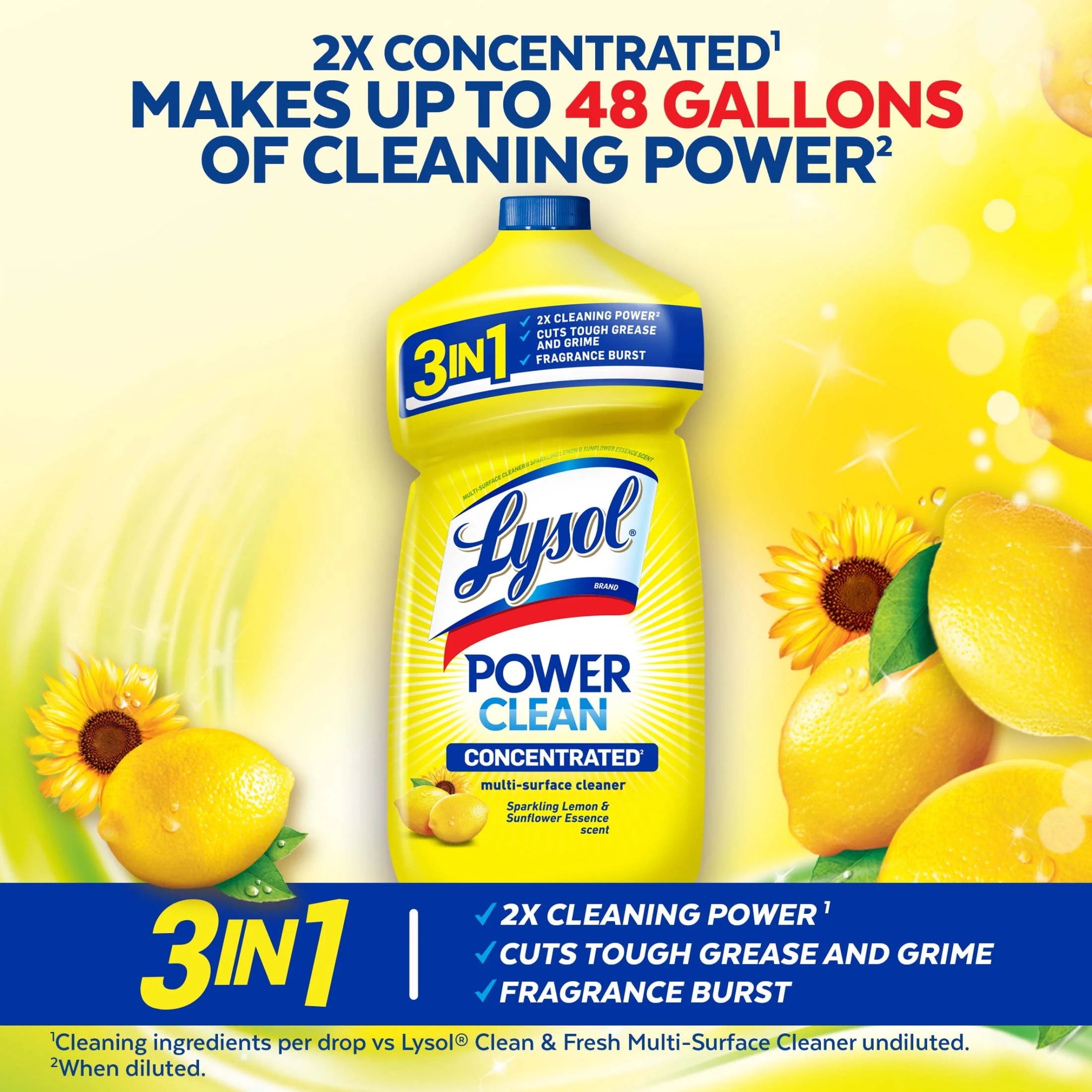 Lysol Power Clean Multi-Surface Cleaner, 2X Concentrated Pour, 48 Fl Oz